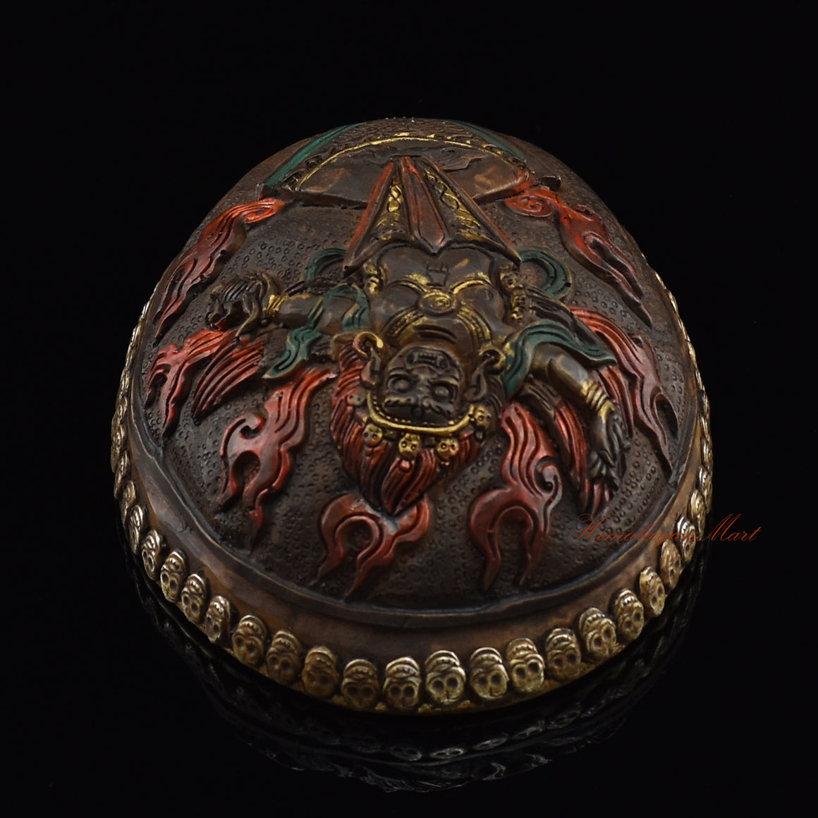 Top-down view of the Guru Dragpur resin kapala bowl interior and skull border