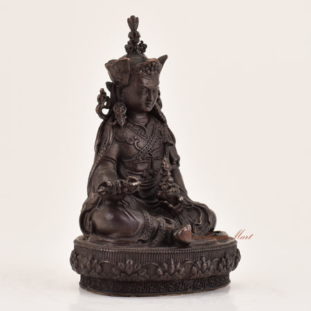Right-side view of handcrafted Guru Padmasambhava statue for sale, sacred Tibetan Buddhist altar and meditation sculpture.