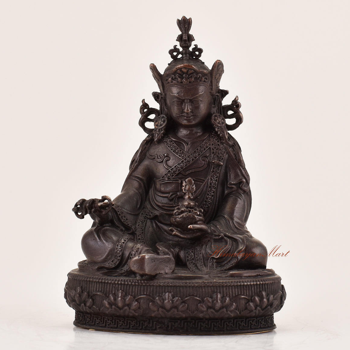 Handcrafted Guru Padmasambhava statue for sale, sacred Tibetan Buddhist master sculpture shown from the front.