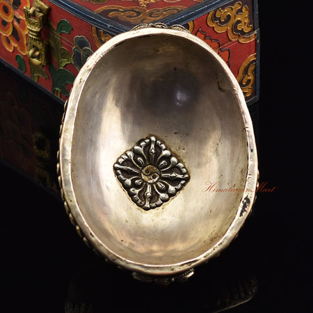 Back view of the Guru Rinpoche-Embedded Resin Kapala showing the rear detailing and resin construction