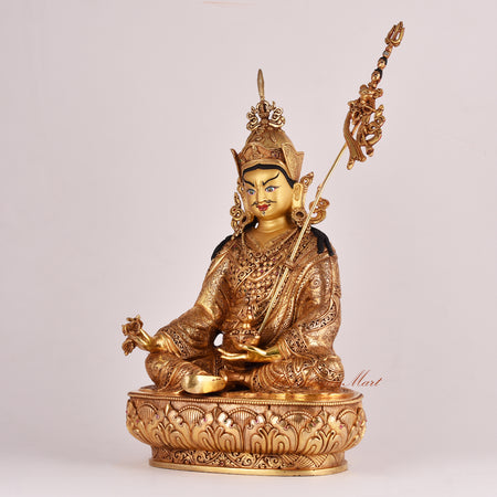 Left-side view of the Guru Rinpoche (Padmasambhava) Statue highlighting intricate craftsmanship and traditional Tibetan artistry.