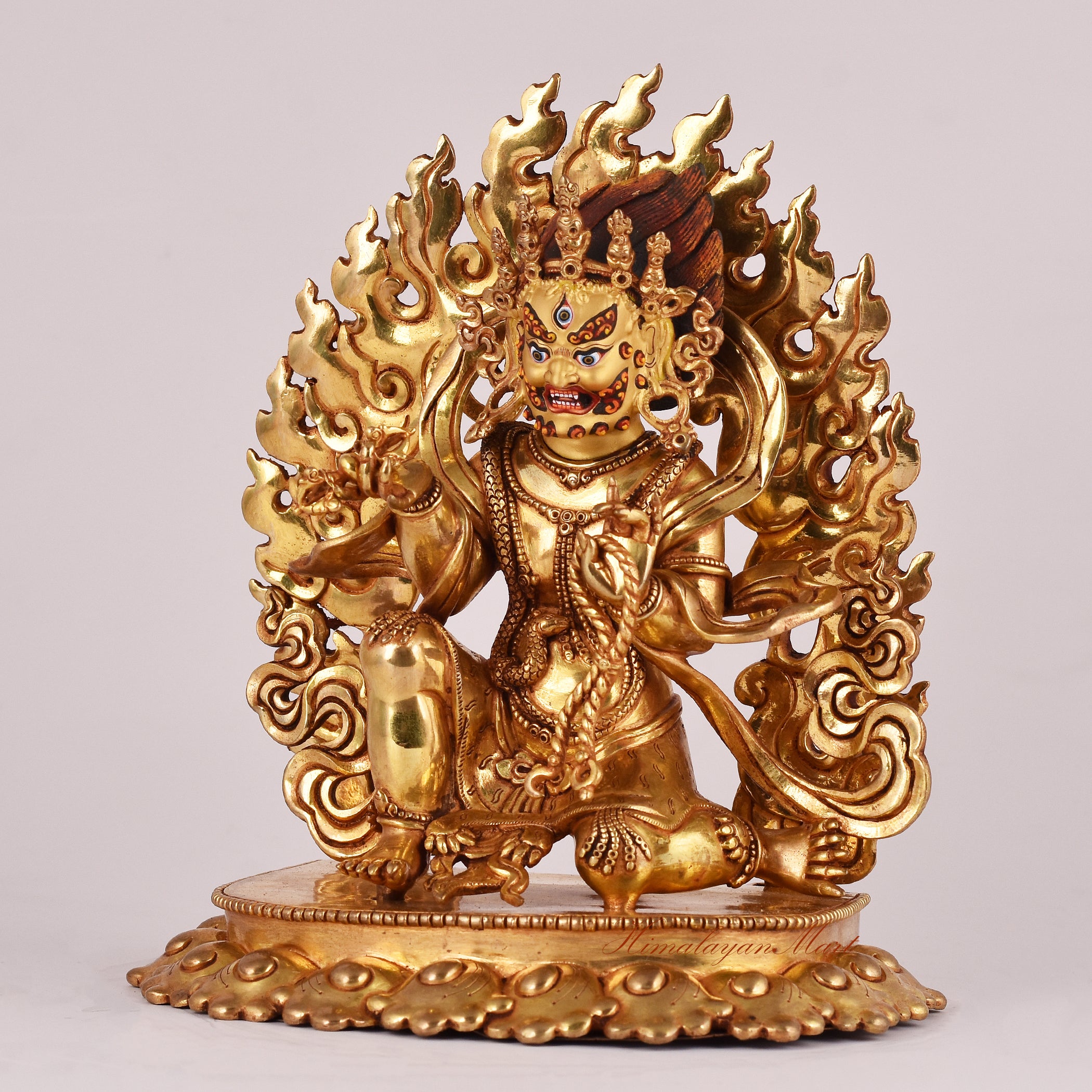 Left-side view of the Half-Kneeling Vajrapani Statue highlighting fine sculpting, expressive features, and symbolic ornaments.