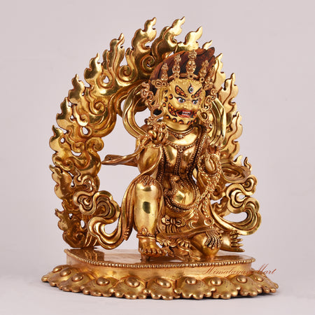 Right-side view of the Half-Kneeling Vajrapani Statue showcasing intricate details, muscular form, and protective posture.
