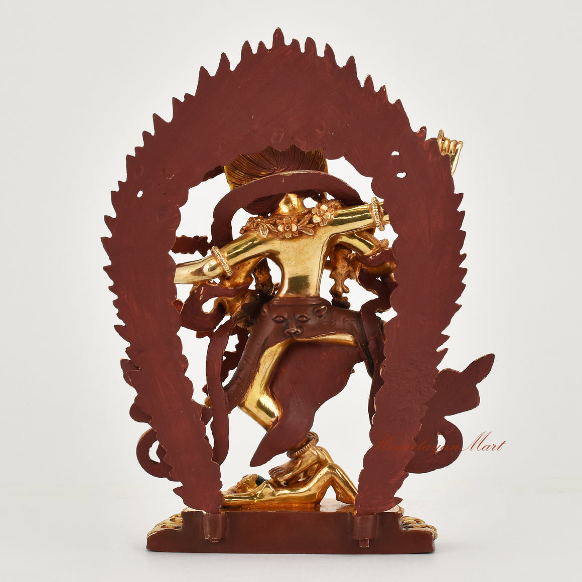 Back view of handcrafted gold gilded face painted Kurukulla copper statue