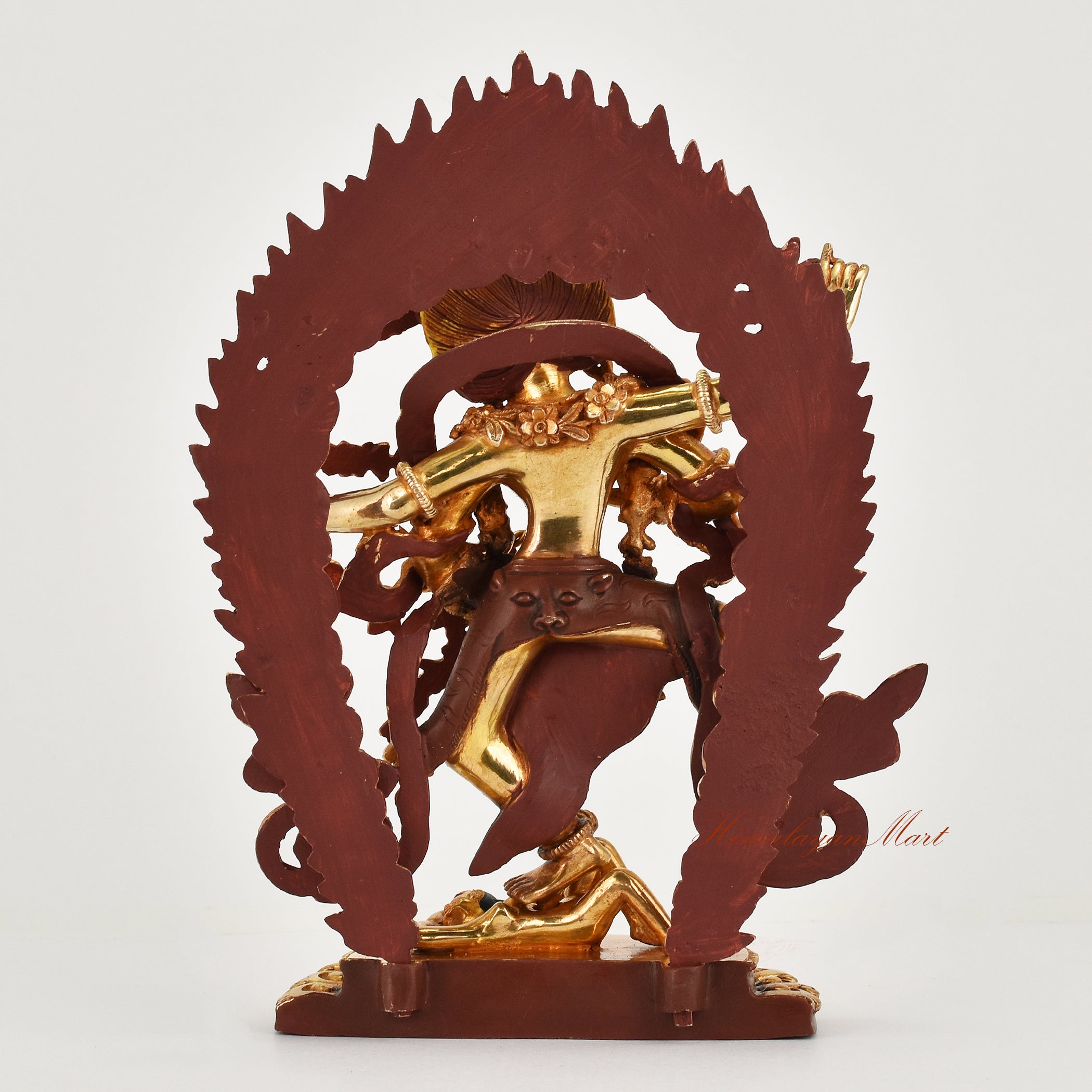 Back view of handcrafted gold gilded face painted Kurukulla copper statue