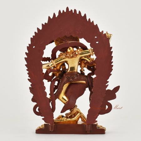 Back view of handcrafted gold gilded face painted Kurukulla copper statue