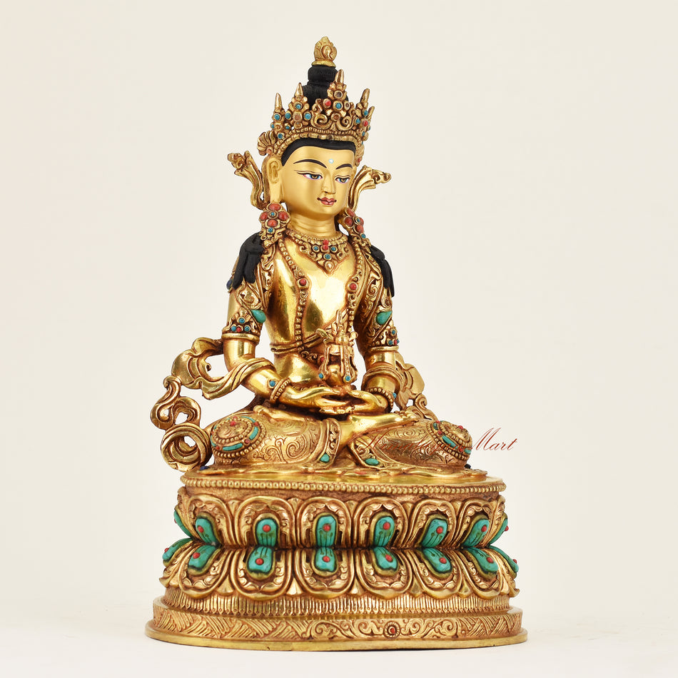 Right view of handmade Nepalese Aparamita statue, sacred Buddhist art representing infinite life and longevity