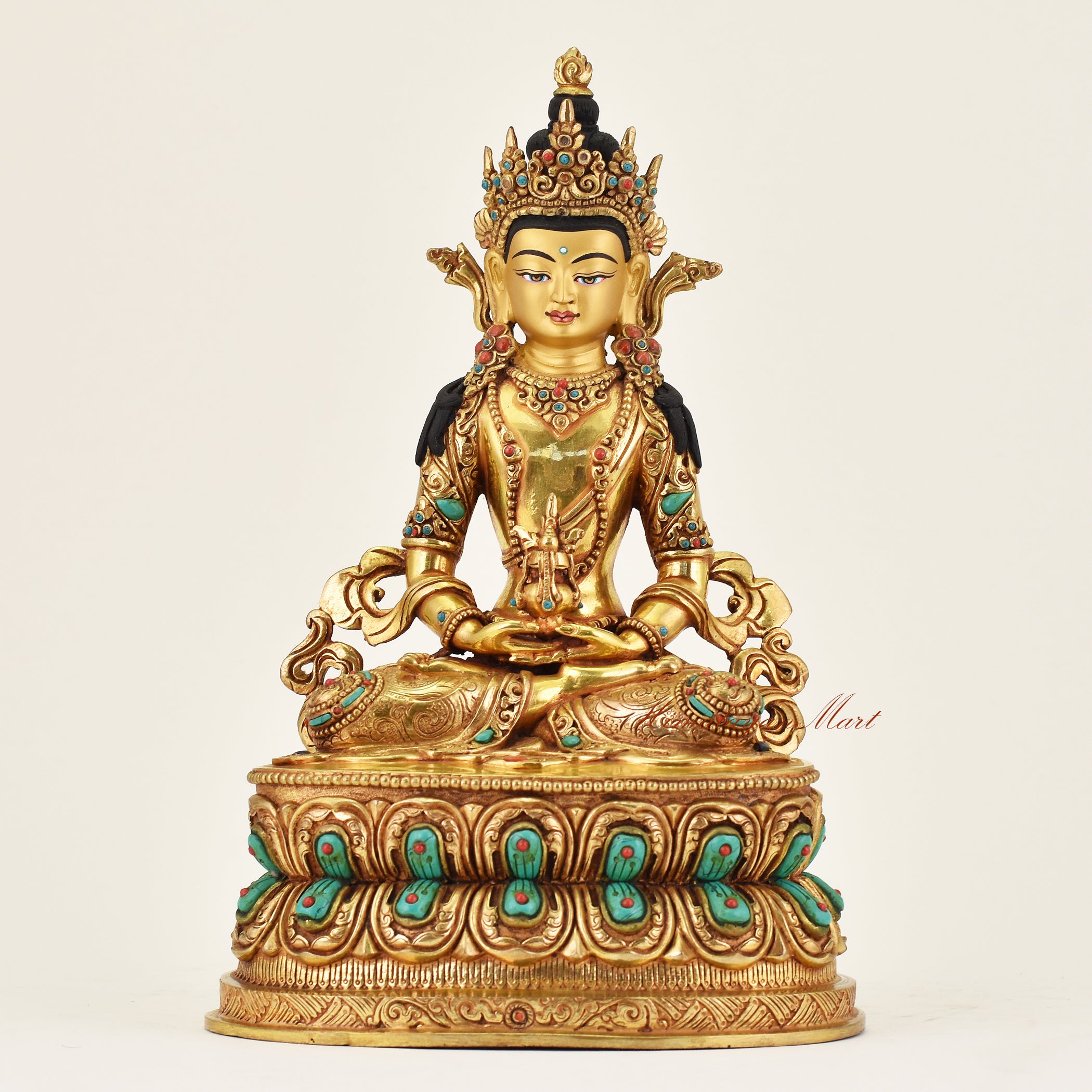 Handmade Nepalese Aparamita statue symbolizing infinite life, crafted as sacred Buddhist art with fine traditional details
