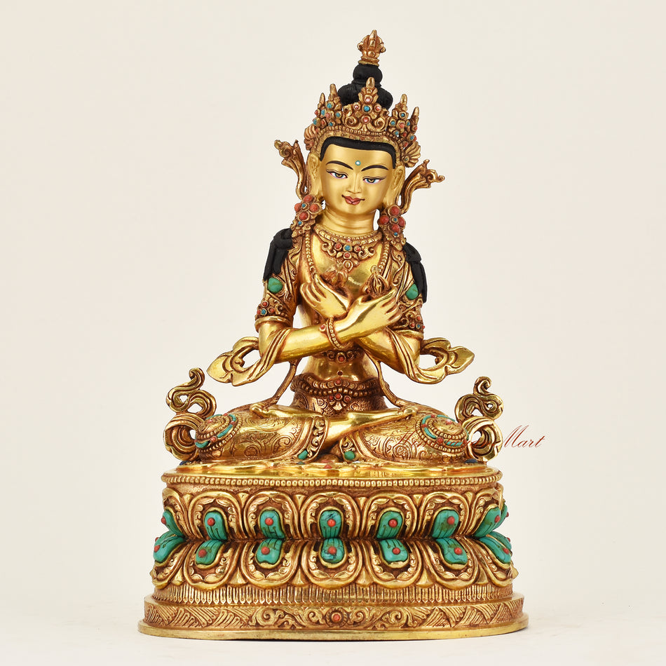 Handmade Nepalese Vajradhara statue depicting the Primordial Buddha of enlightenment, crafted with traditional Himalayan artistry and sacred Buddhist symbolism.