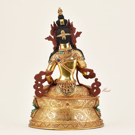 Back view of handmade Nepalese Vajrasattva statue displaying fine hand-finished details and traditional Buddhist iconography