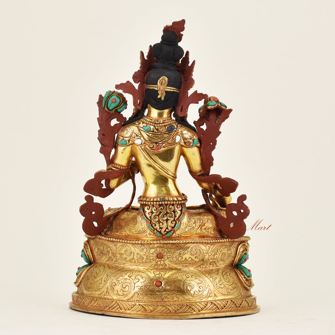 Back view of handmade Nepalese White Tara statue displaying fine hand-finished details and traditional Buddhist craftsmanship