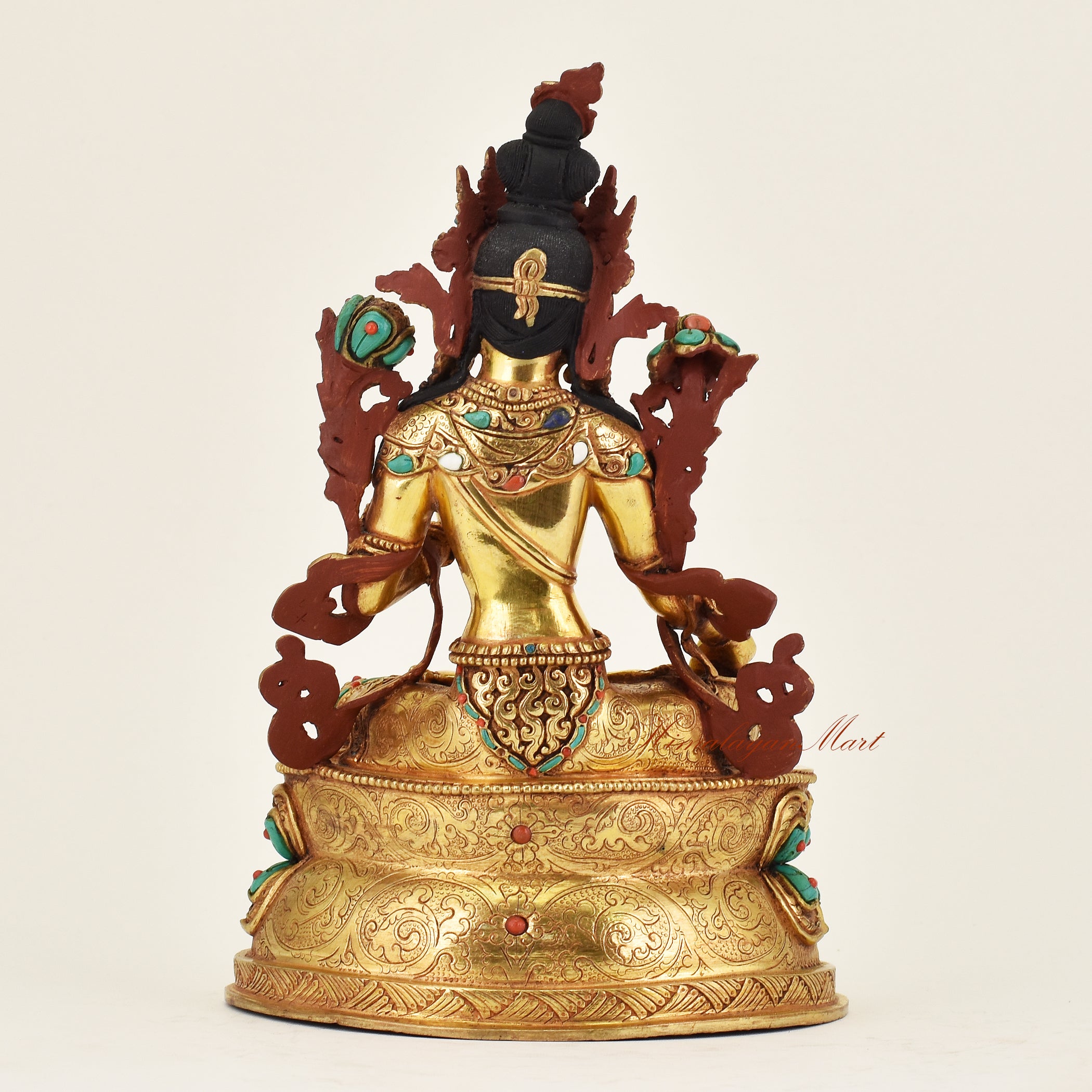 Back view of handmade Nepalese White Tara statue displaying fine hand-finished details and traditional Buddhist craftsmanship