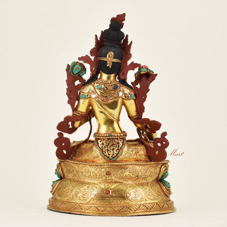 Back view of handmade Nepalese White Tara statue displaying fine hand-finished details and traditional Buddhist craftsmanship