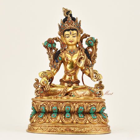 Handmade Nepalese White Tara statue symbolizing healing and compassion, crafted in traditional Himalayan Buddhist artistry