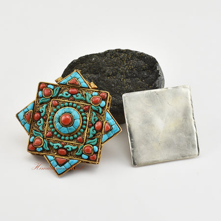 Handmade Religious Prayer Box Pendant opened to reveal its inner chamber for sacred mantras or spiritual relics.