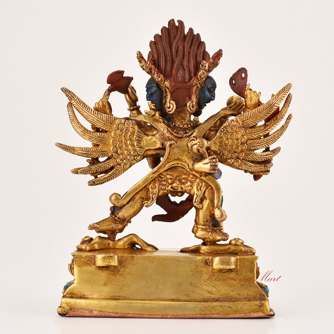 Back view of Hayagriva Lapis Inlay Statue without frame, handcrafted Tibetan Buddhist altar and meditation sculpture.