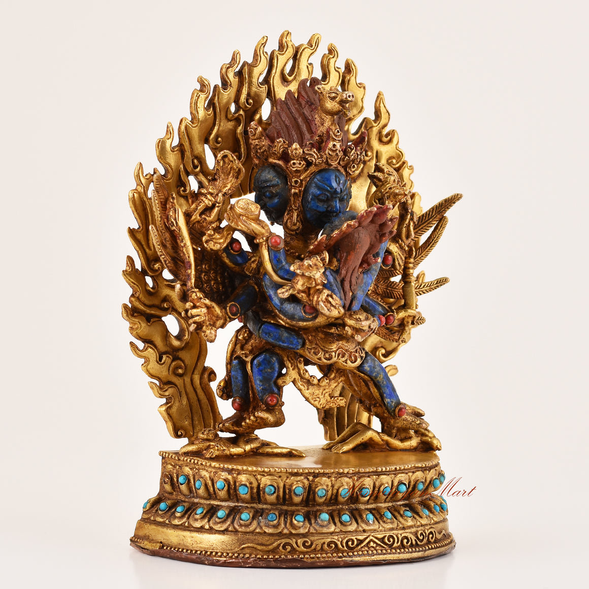 Right-side view of handcrafted Hayagriva Lapis Inlay Statue, Tibetan Buddhist altar and meditation sculpture.