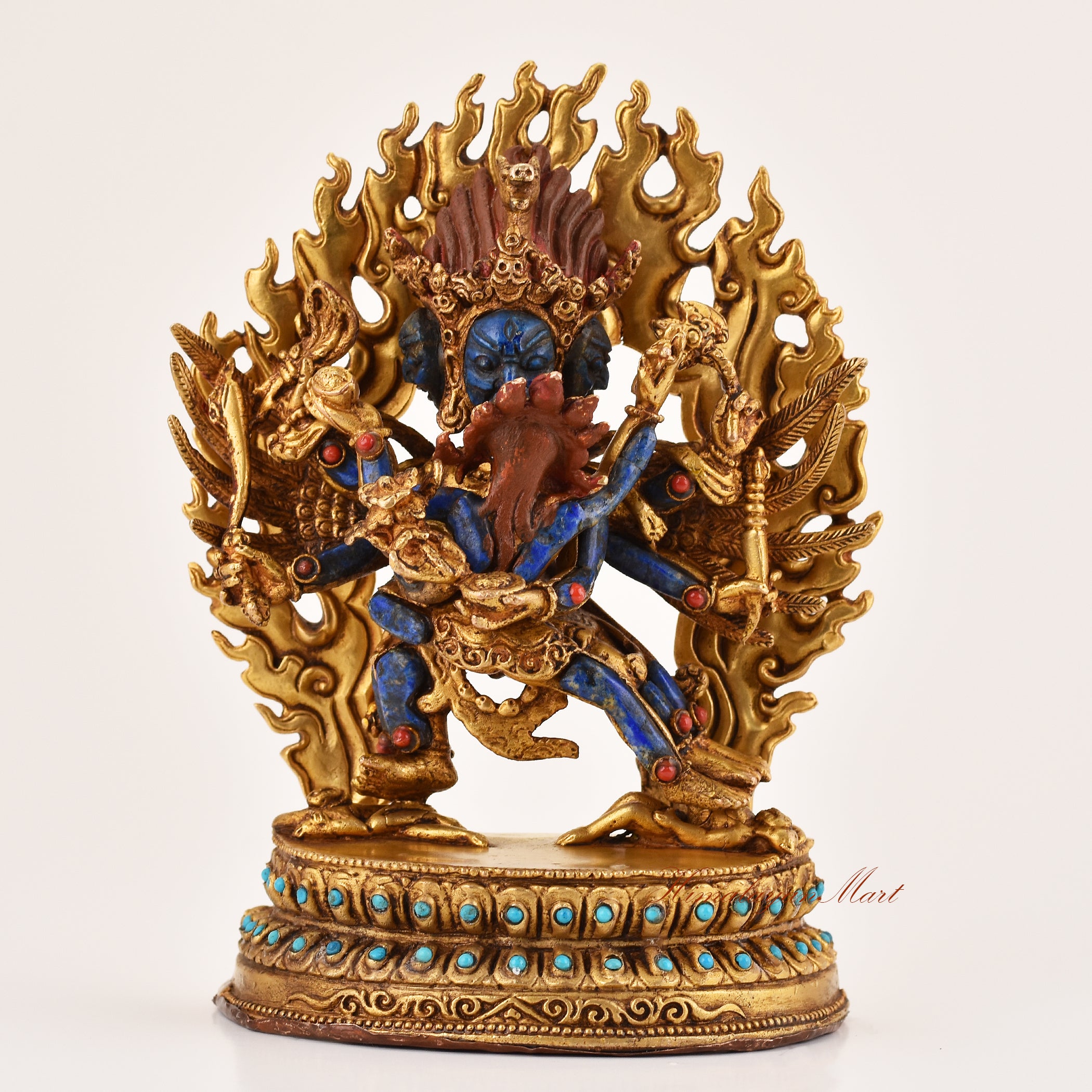 Handcrafted Hayagriva Lapis Inlay Statue, Tibetan Buddhist altar and meditation sculpture shown from the front.