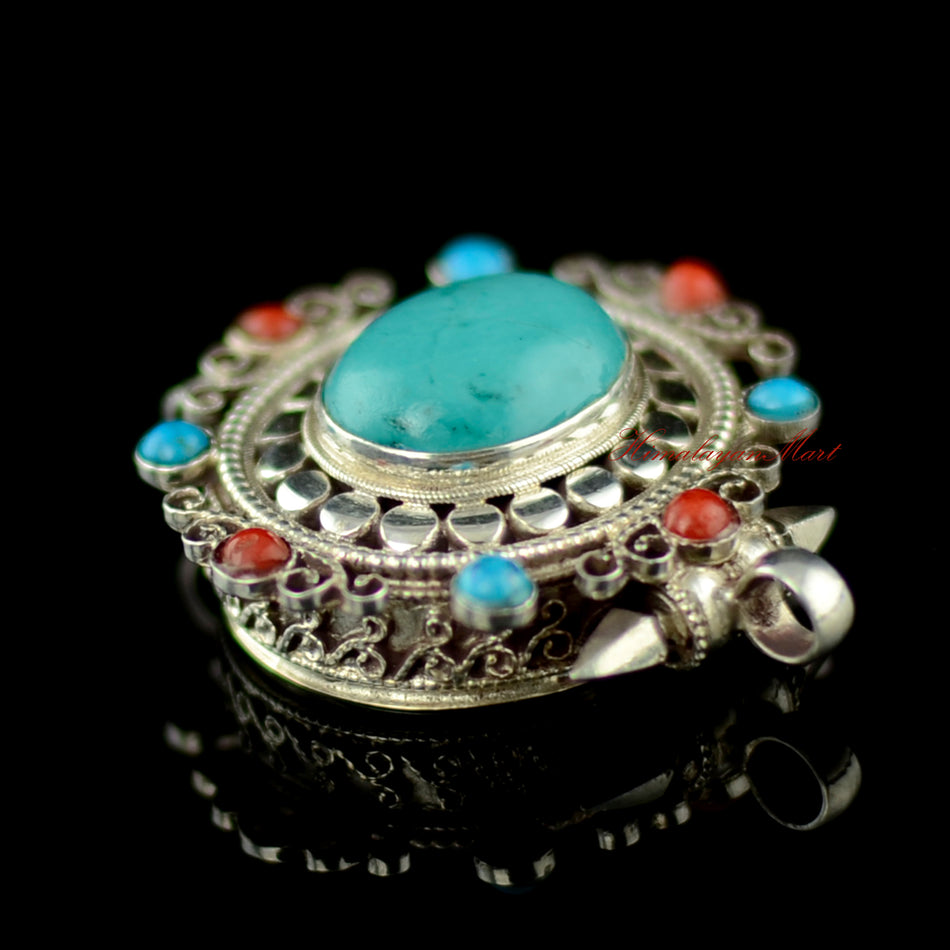 Himalayan Pendant Jewelry – Handmade Silver with Coral and Turquoise