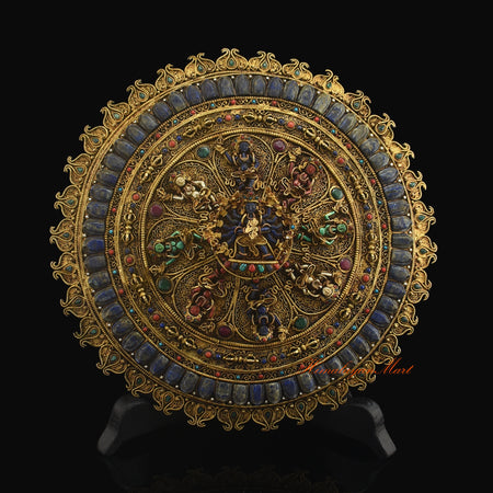 Kalachakra Great Bliss Mandala with gold plated finish and gemstone inlay