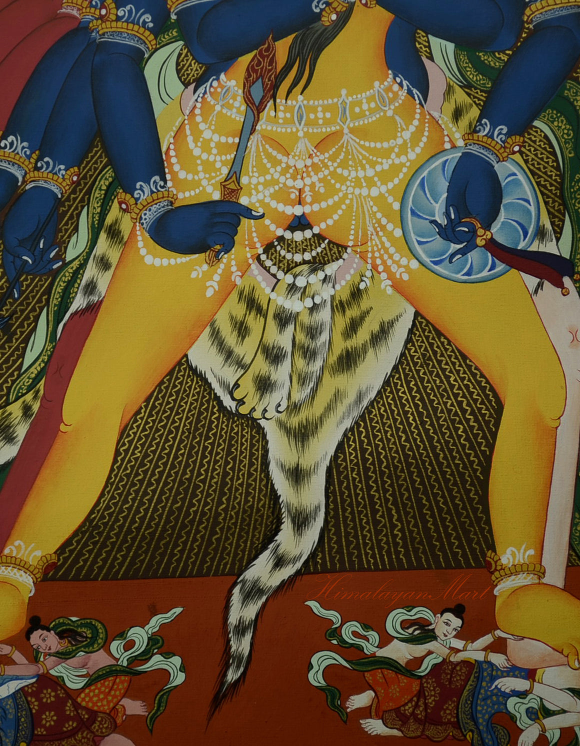 Lower body detail of Kalachakra with Vishvamata standing on a lotus base in union pose.