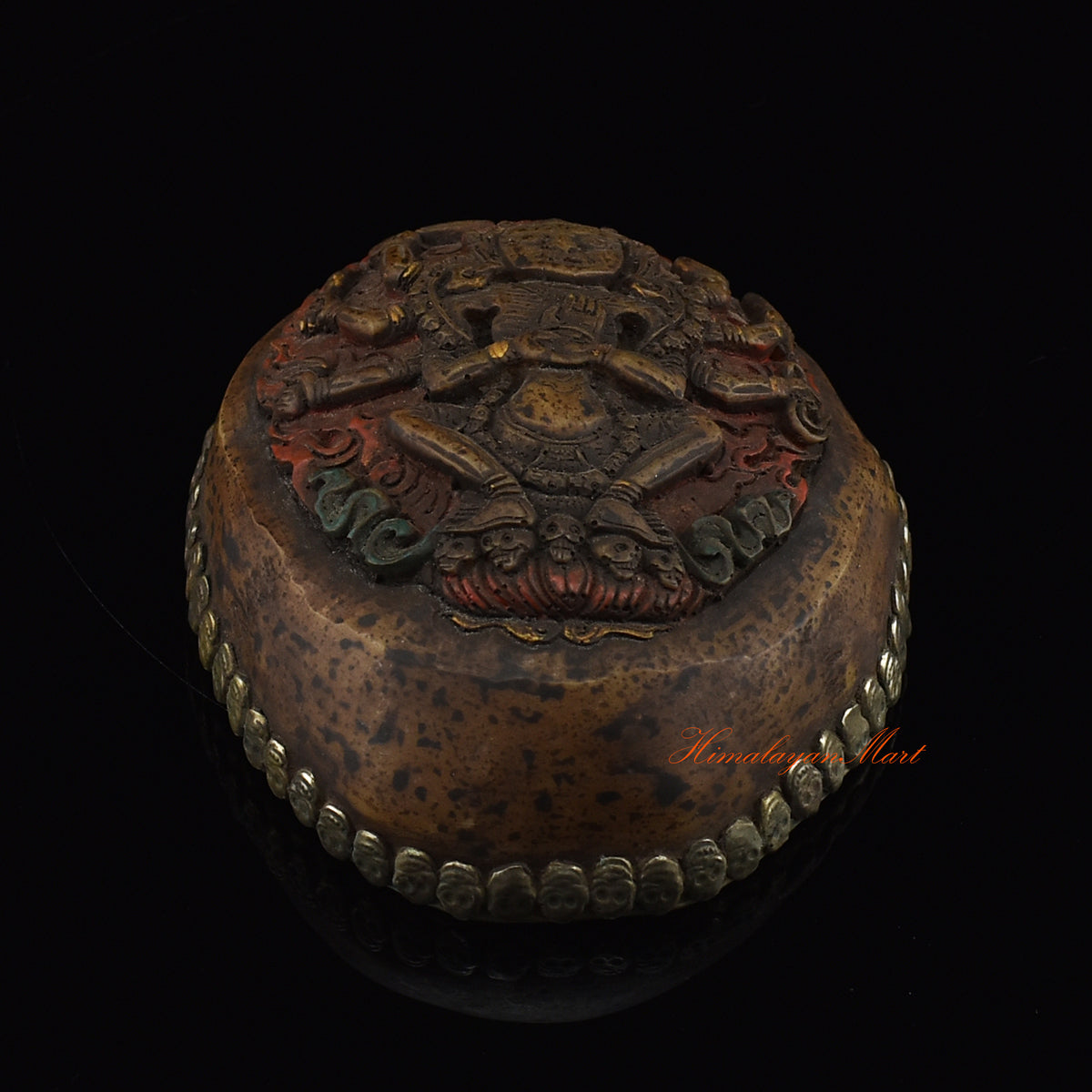 Bottom view of the Mahakali Carved Resin Kapala showing base detailing and craftsmanship