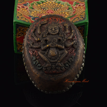 Mahakali Carved Resin Kapala with hand-painted skull cup and delicate skull motifs