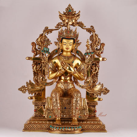 Maitreya Buddha on Throne Statue depicting the Future Buddha of loving-kindness and enlightenment.