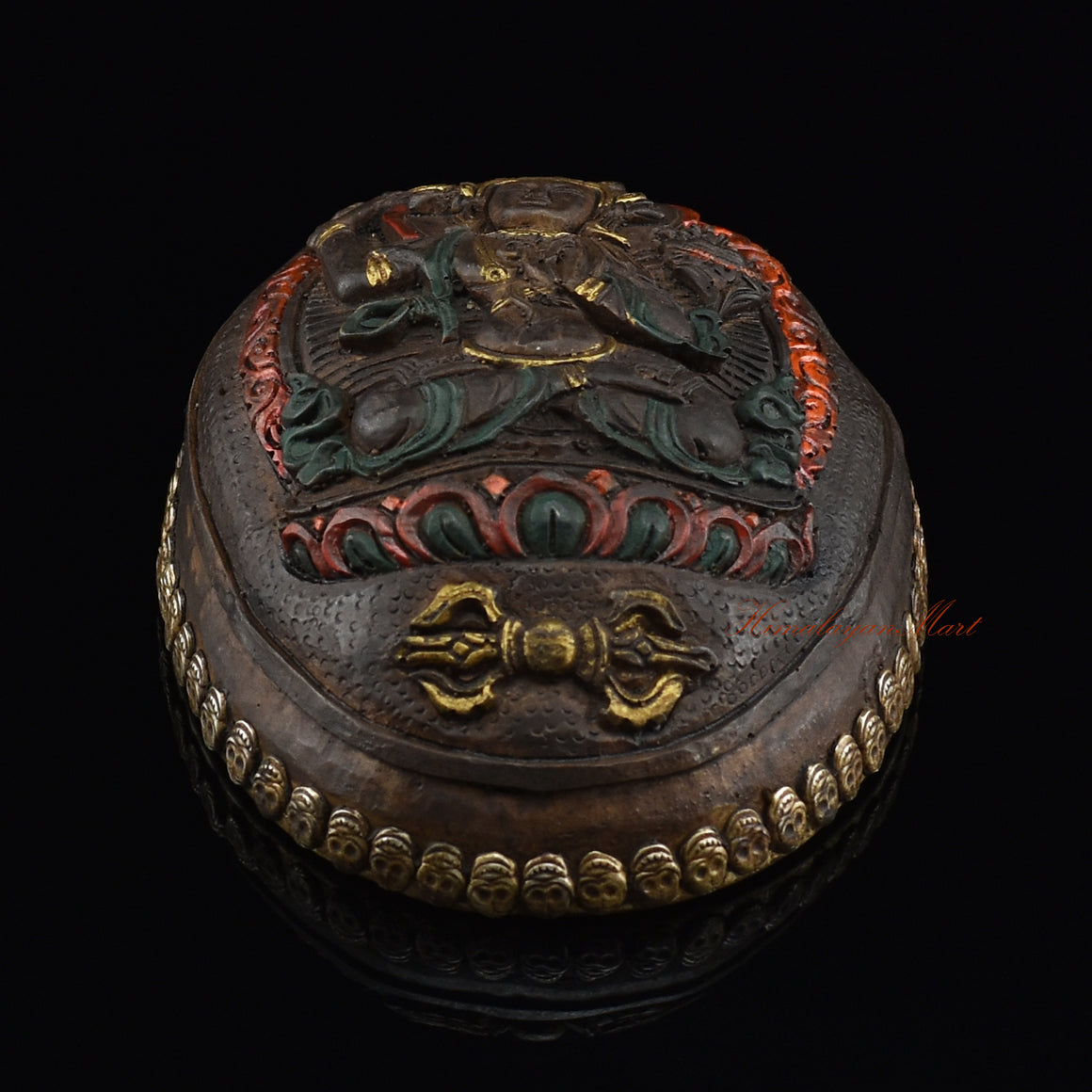 Bottom view of the Manjushri Carved Resin Kapala showing the base and resin craftsmanship