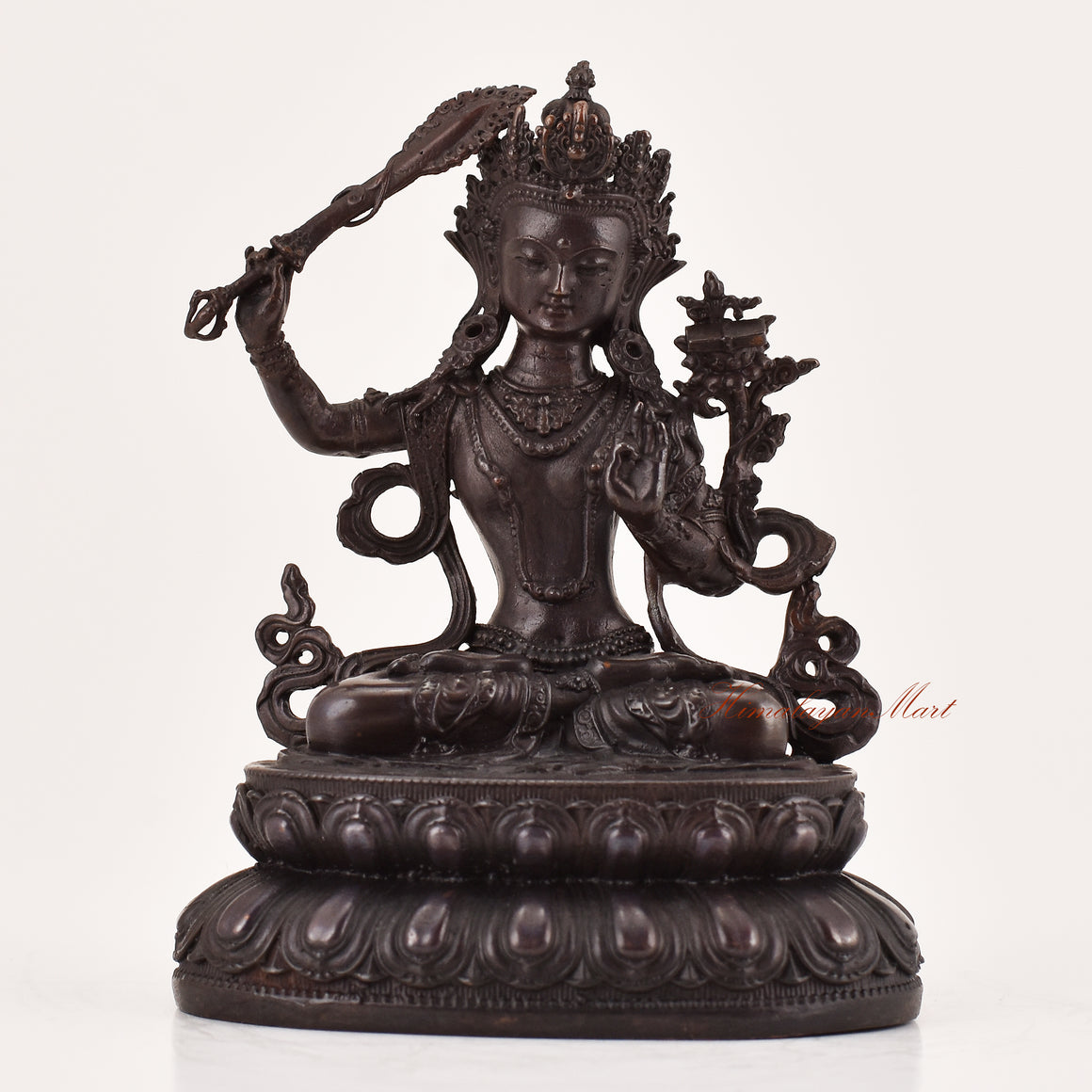 Handcrafted Manjushri statue for sale, Tibetan Buddhist meditation and religious sculpture shown from the front.