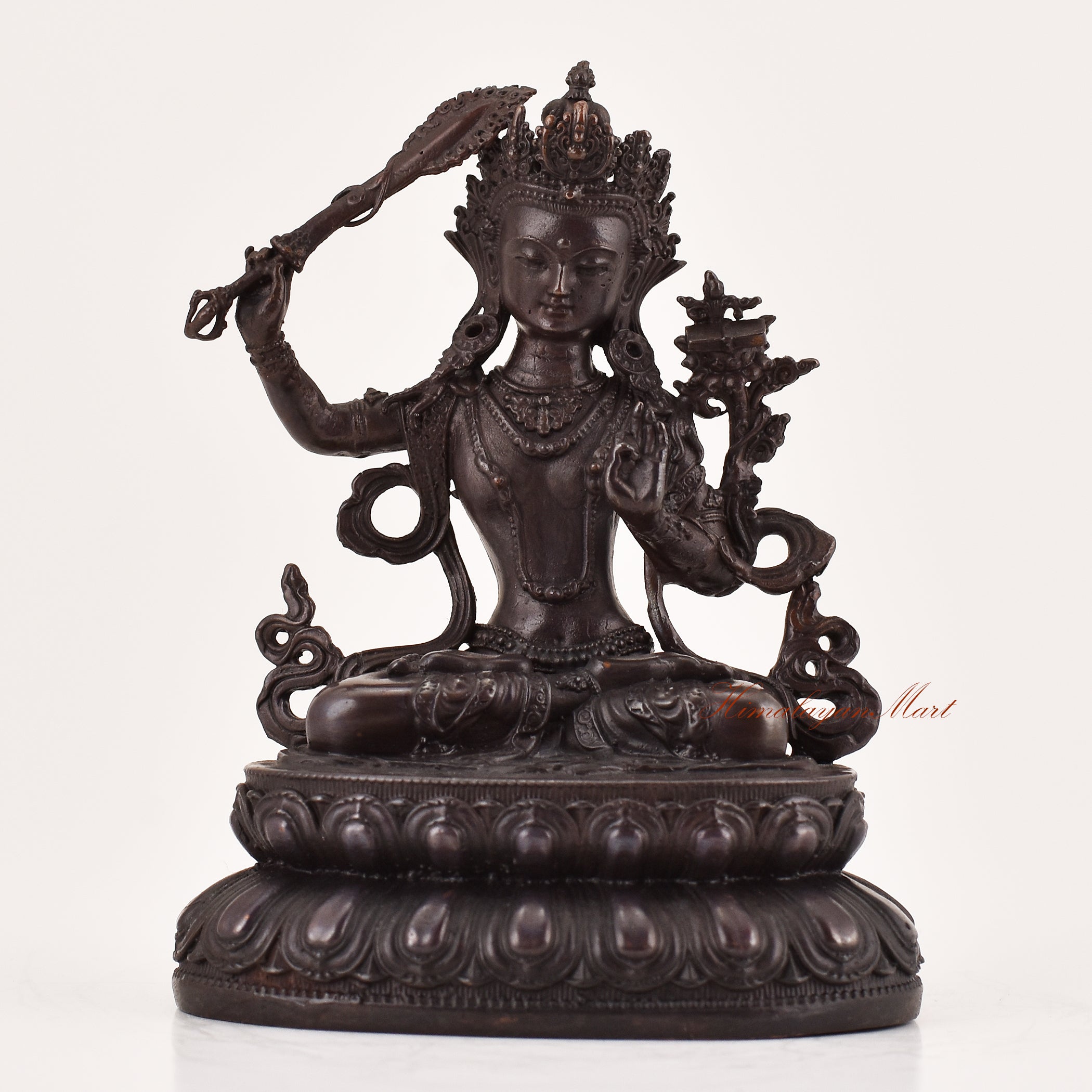 Handcrafted Manjushri statue for sale, Tibetan Buddhist meditation and religious sculpture shown from the front.