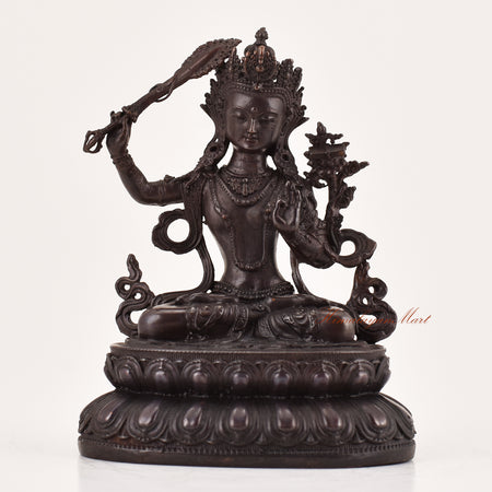 Handcrafted Manjushri statue for sale, Tibetan Buddhist meditation and religious sculpture shown from the front.