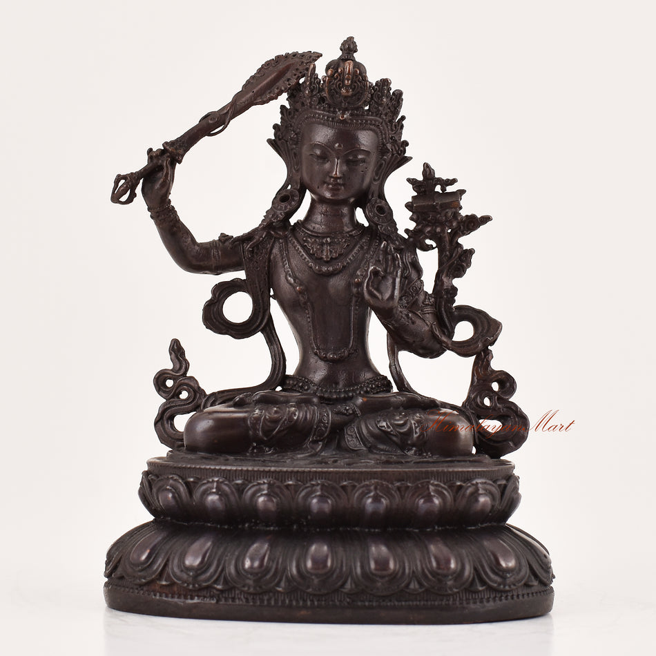 Handcrafted Manjushri statue for sale, Tibetan Buddhist meditation and religious sculpture shown from the front.