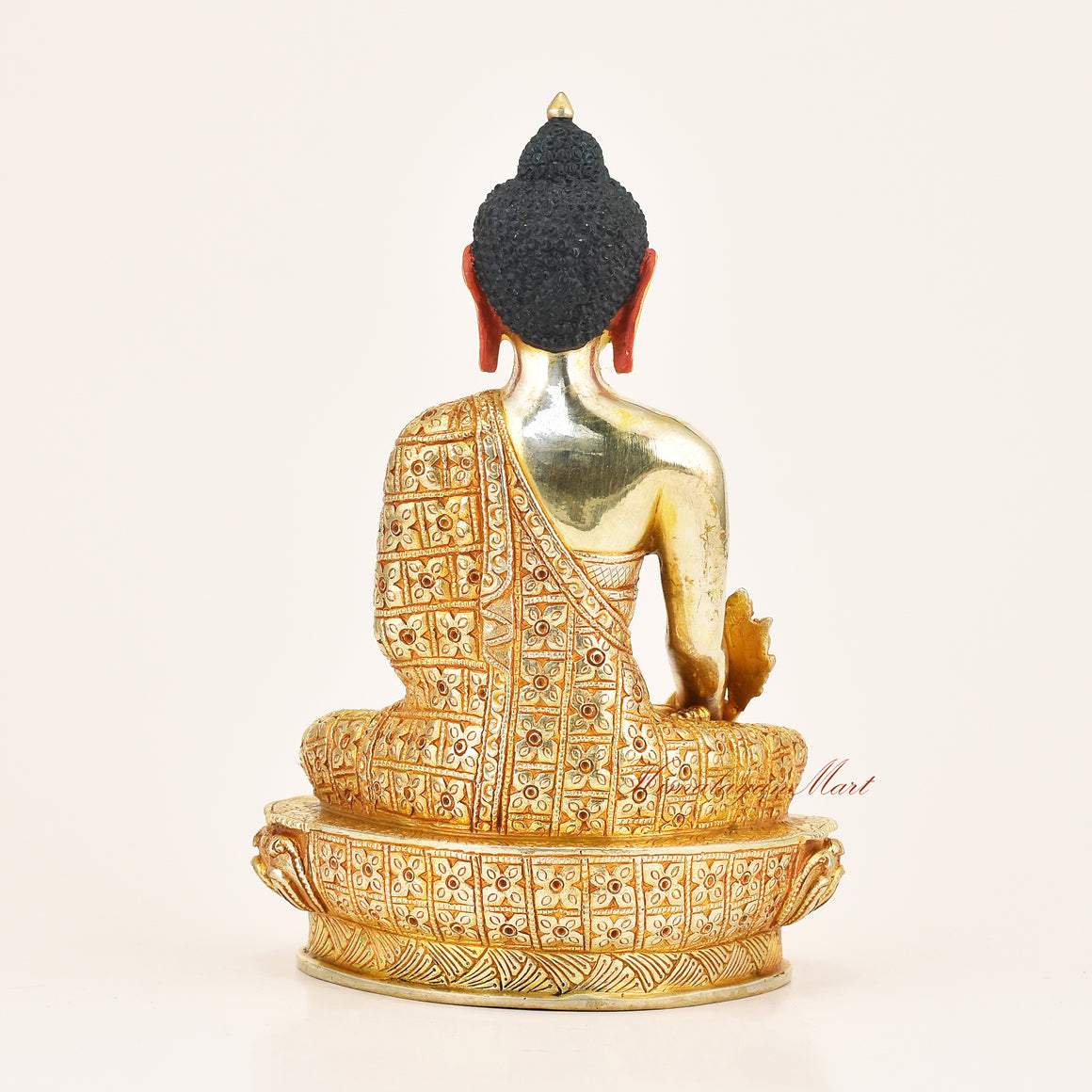 Back view of Medicine Buddha Handmade Statue crafted using the traditional Lost-Wax Method