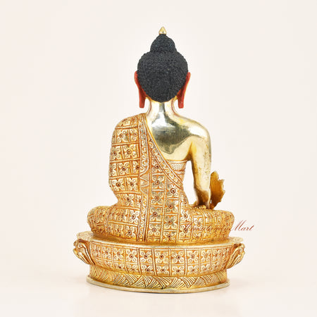 Back view of Medicine Buddha Handmade Statue crafted using the traditional Lost-Wax Method