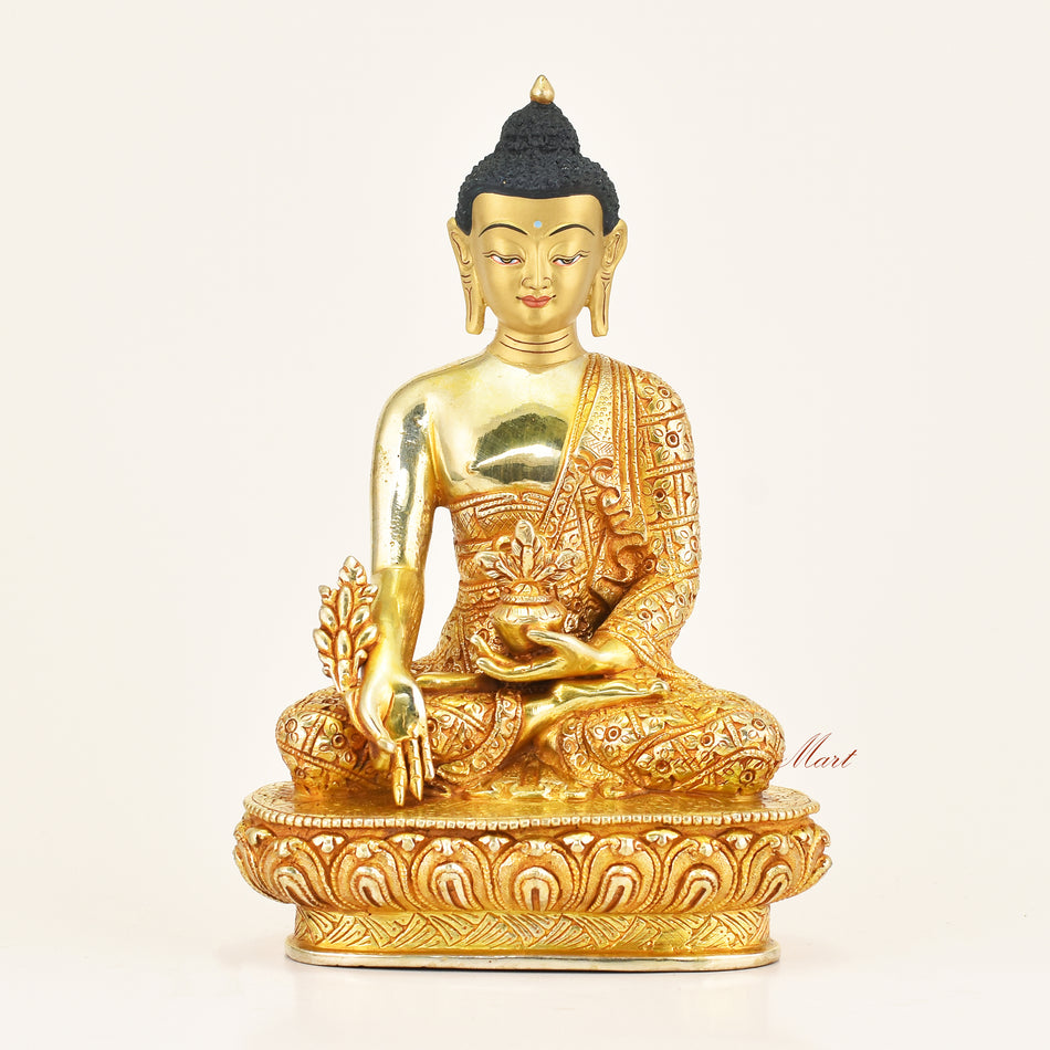 Medicine Buddha Handmade Statue with 24-karat gold gilding and hand-painted face