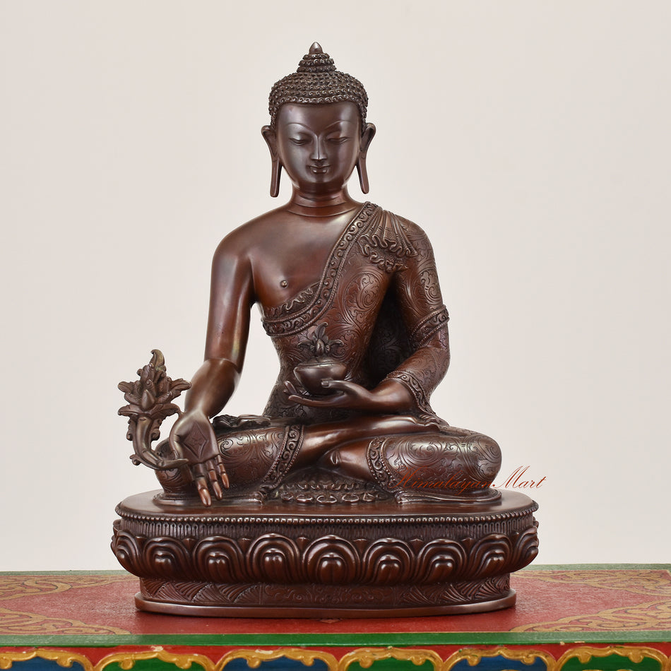 Medicine Buddha Idol sacred copper alloy statue representing healing wisdom and compassion in traditional Tibetan Buddhist form