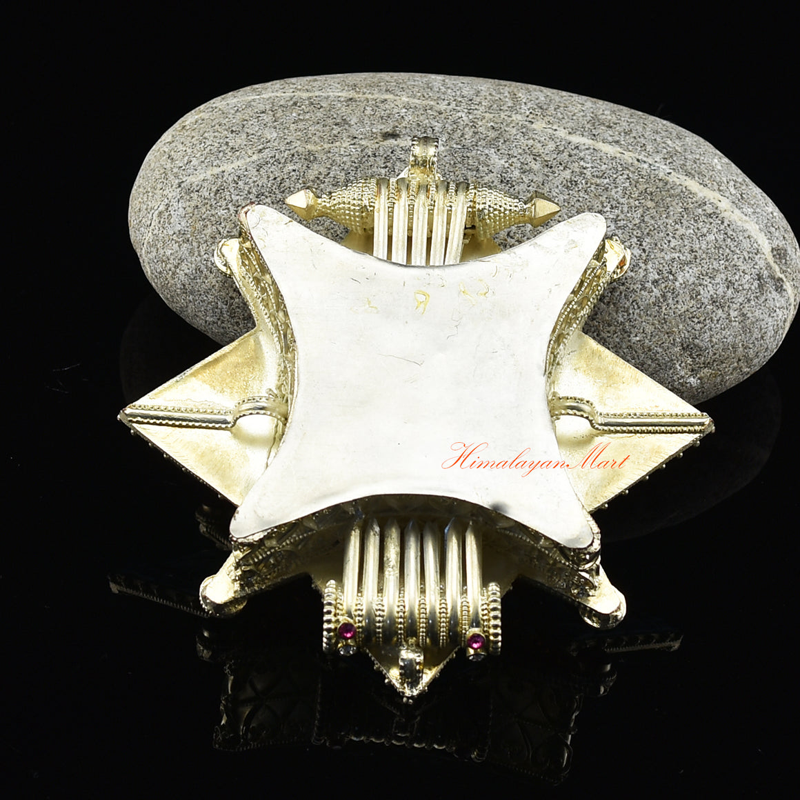 Back view of Meditation Prayer Box Jewelry showing smooth silver finish on sacred Ghau pendant.