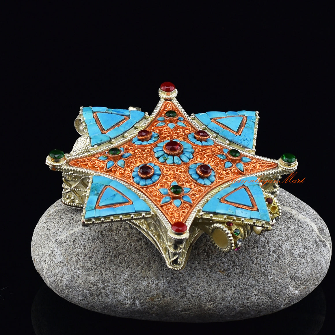 Left angle of Meditation Prayer Box Jewelry, highlighting craftsmanship of silver-plated Ghau prayer box pendant.