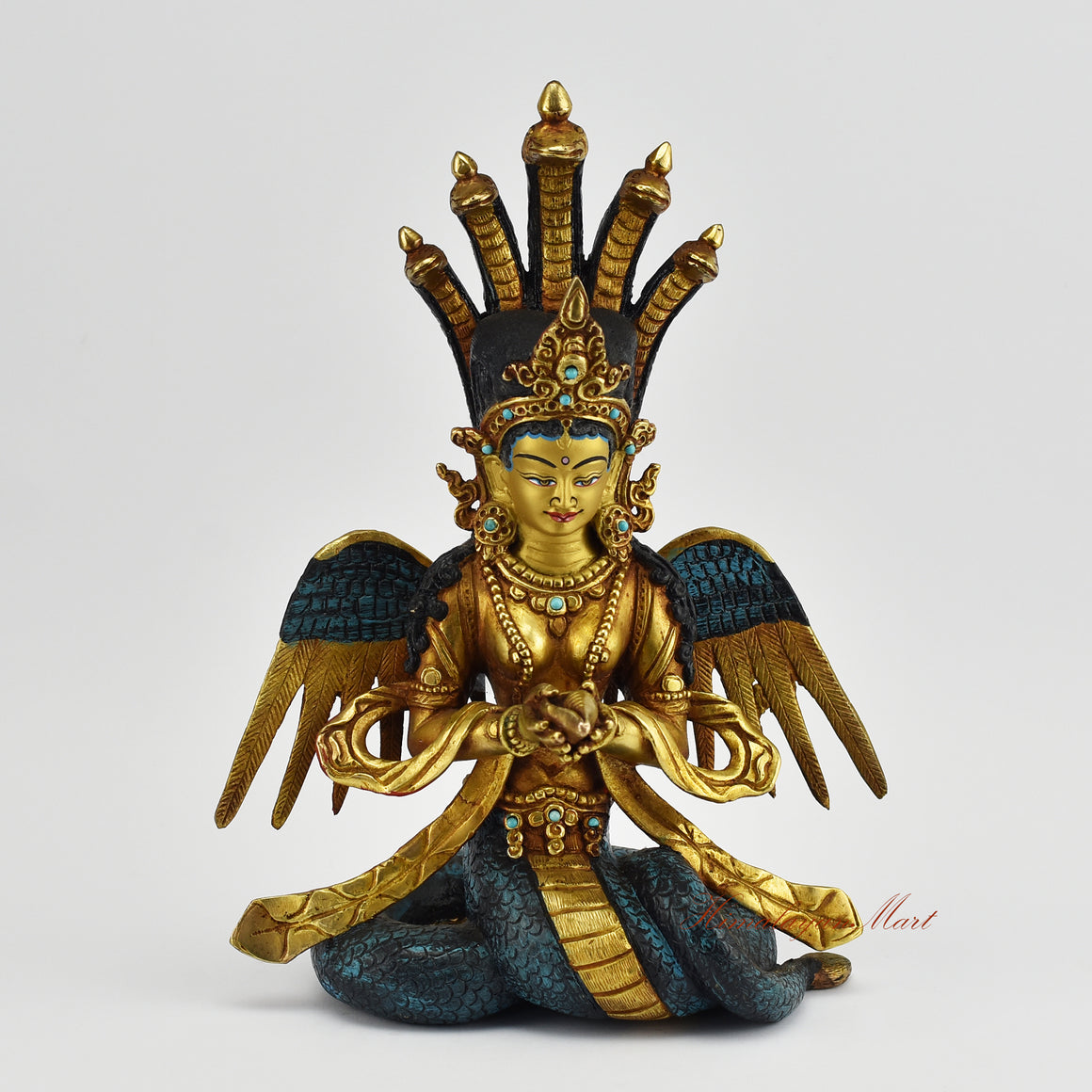 Naga Kanya Statue with 24-karat gold gilding and hand-painted antique accents