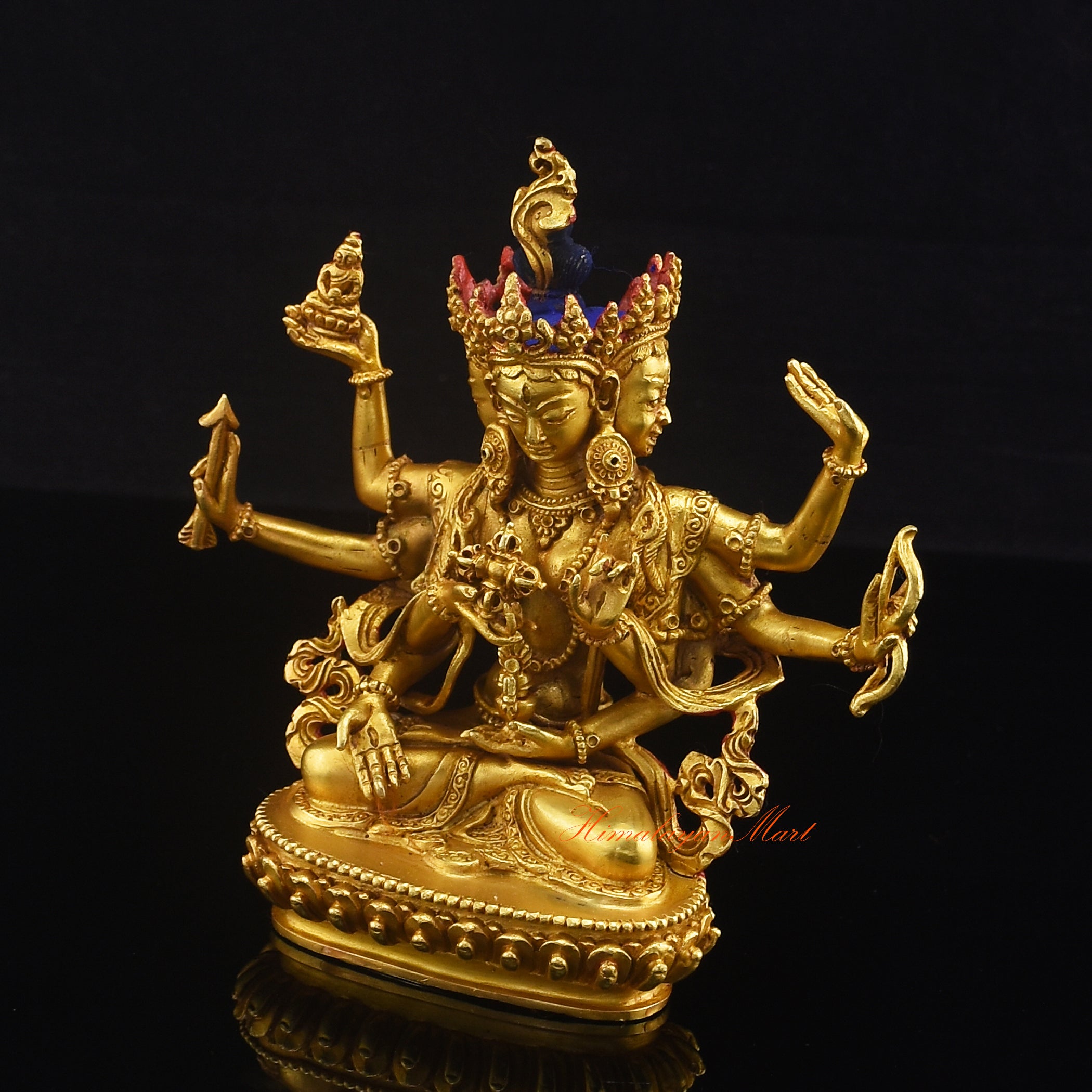 Left side view of Namgyalma Buddha Statue, gold plated copper alloy, made in Nepal
