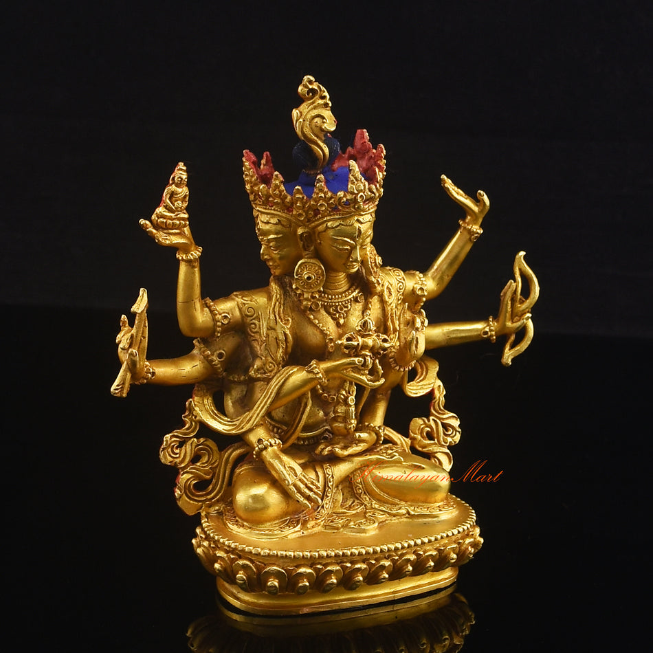 Right side view of Namgyalma Buddha Statue, gold plated copper alloy, made in Nepal