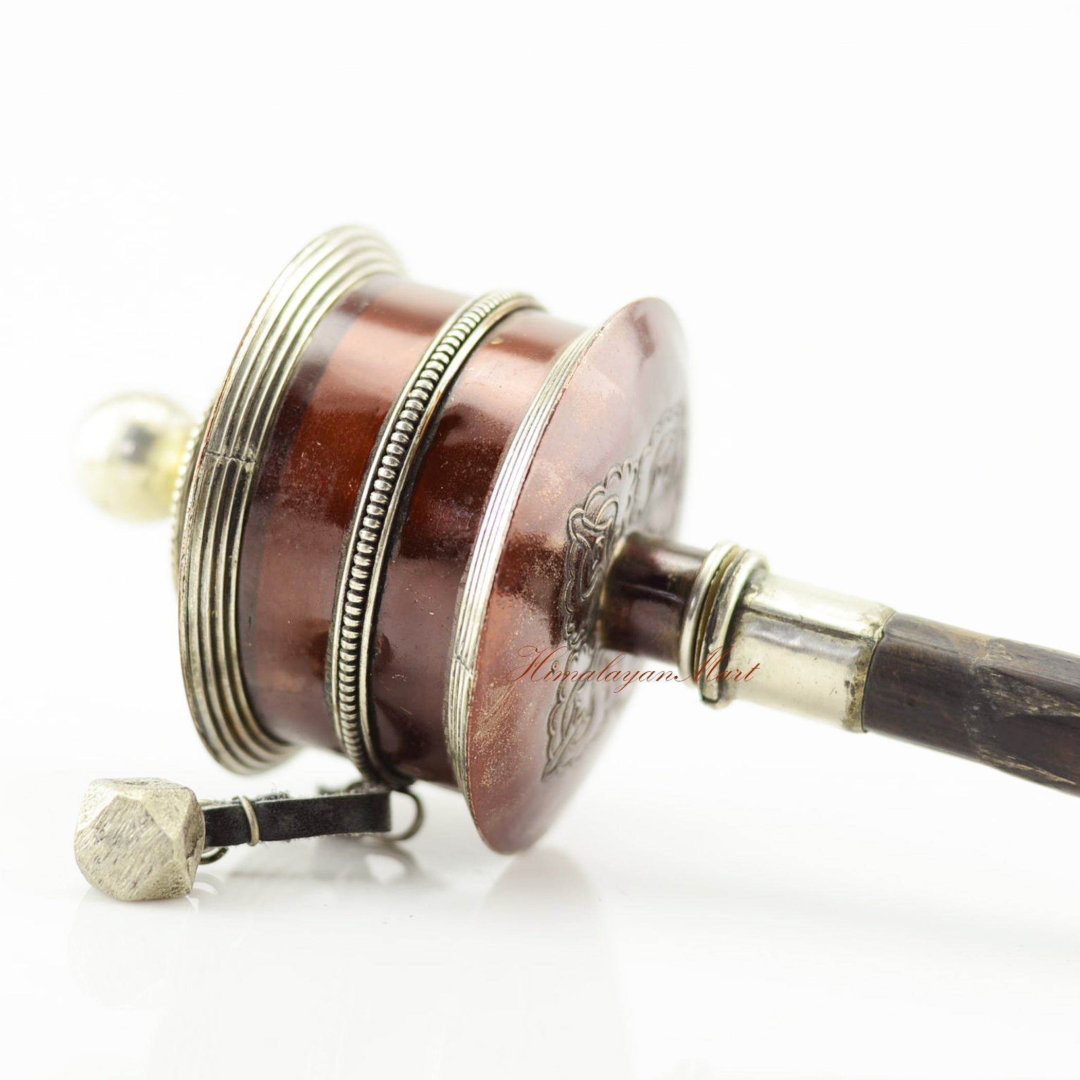 Detailed close-up of Portable Handheld Prayer Wheel highlighting artisanal quality