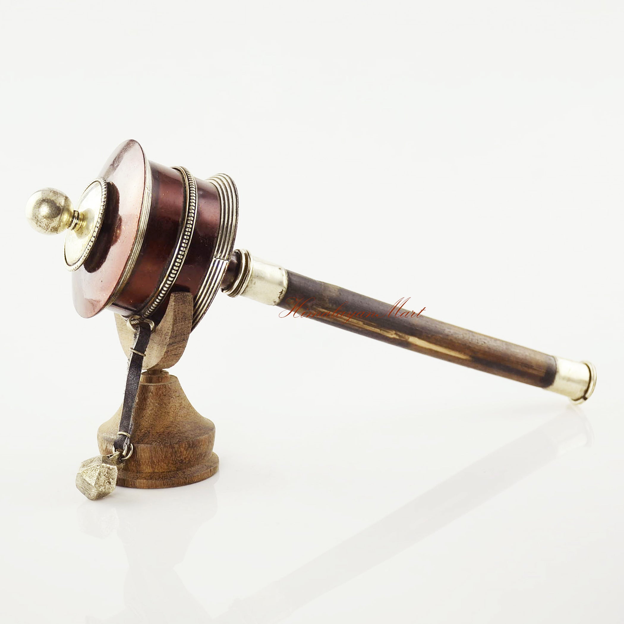 Left-angle view of Portable Handheld Prayer Wheel for mindful meditation
