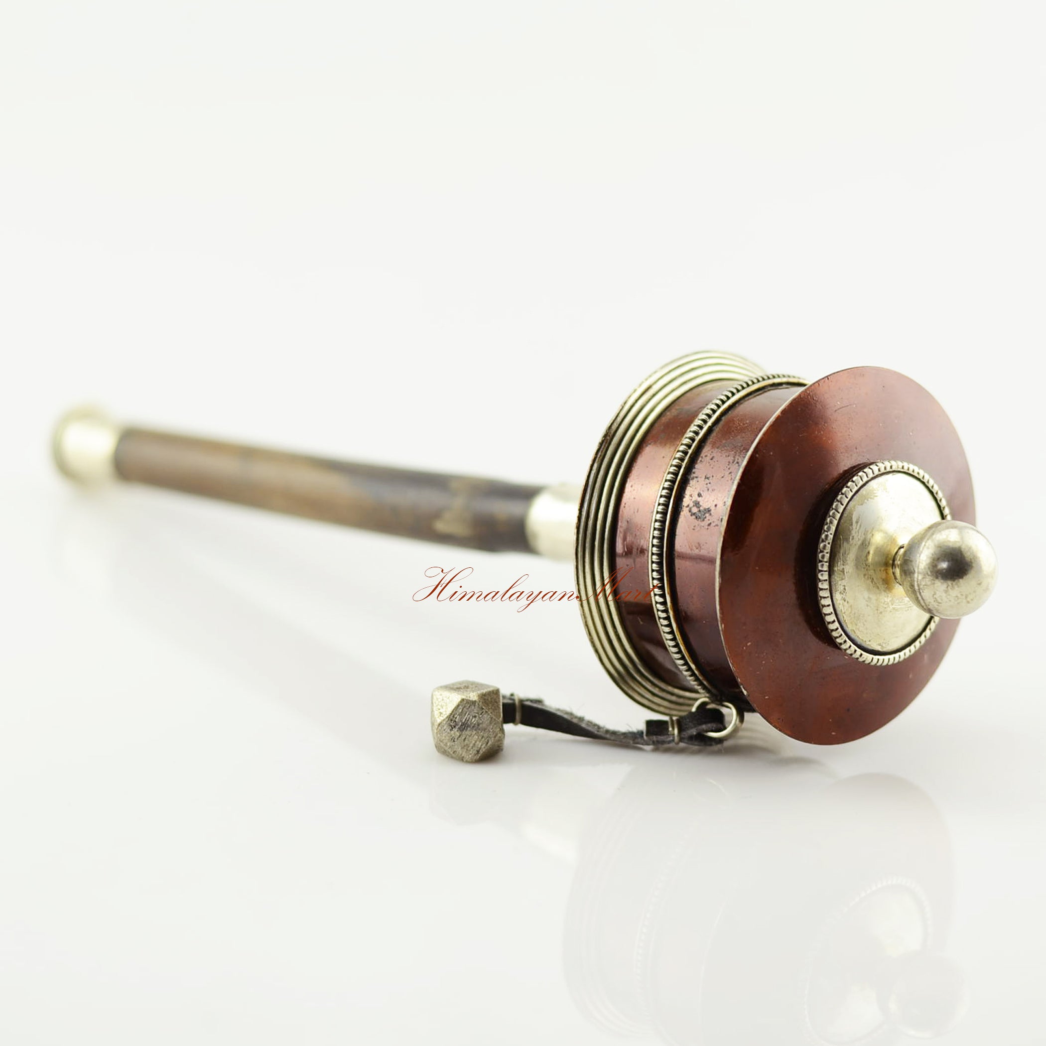 Right-angle downward detail of Portable Handheld Prayer Wheel for meditation