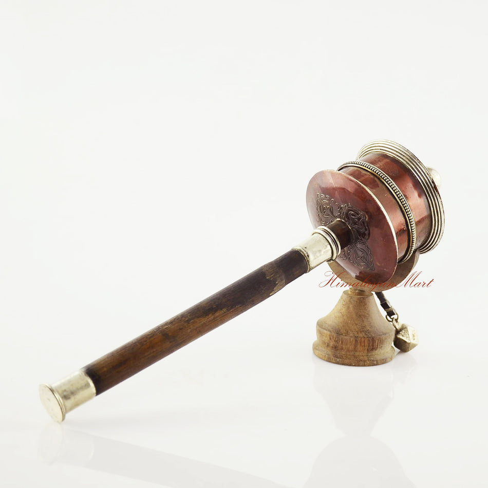 Right-angle view of Portable Handheld Prayer Wheel for meditation and prayer