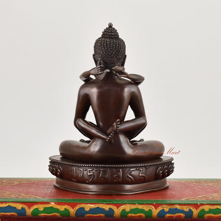 Back view of Primordial Samantabhadra Buddha Statue in sacred Yab-Yum pose displaying traditional Tibetan sculptural detailing and sacred design