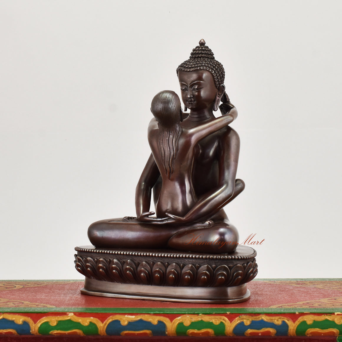 Left-side view of Primordial Samantabhadra Buddha Statue in sacred Yab-Yum pose showing intricate robes and enlightened posture