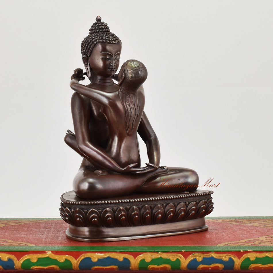 Right-side view of Primordial Samantabhadra Buddha Statue in sacred Yab-Yum pose highlighting detailed craftsmanship and spiritual symbolism