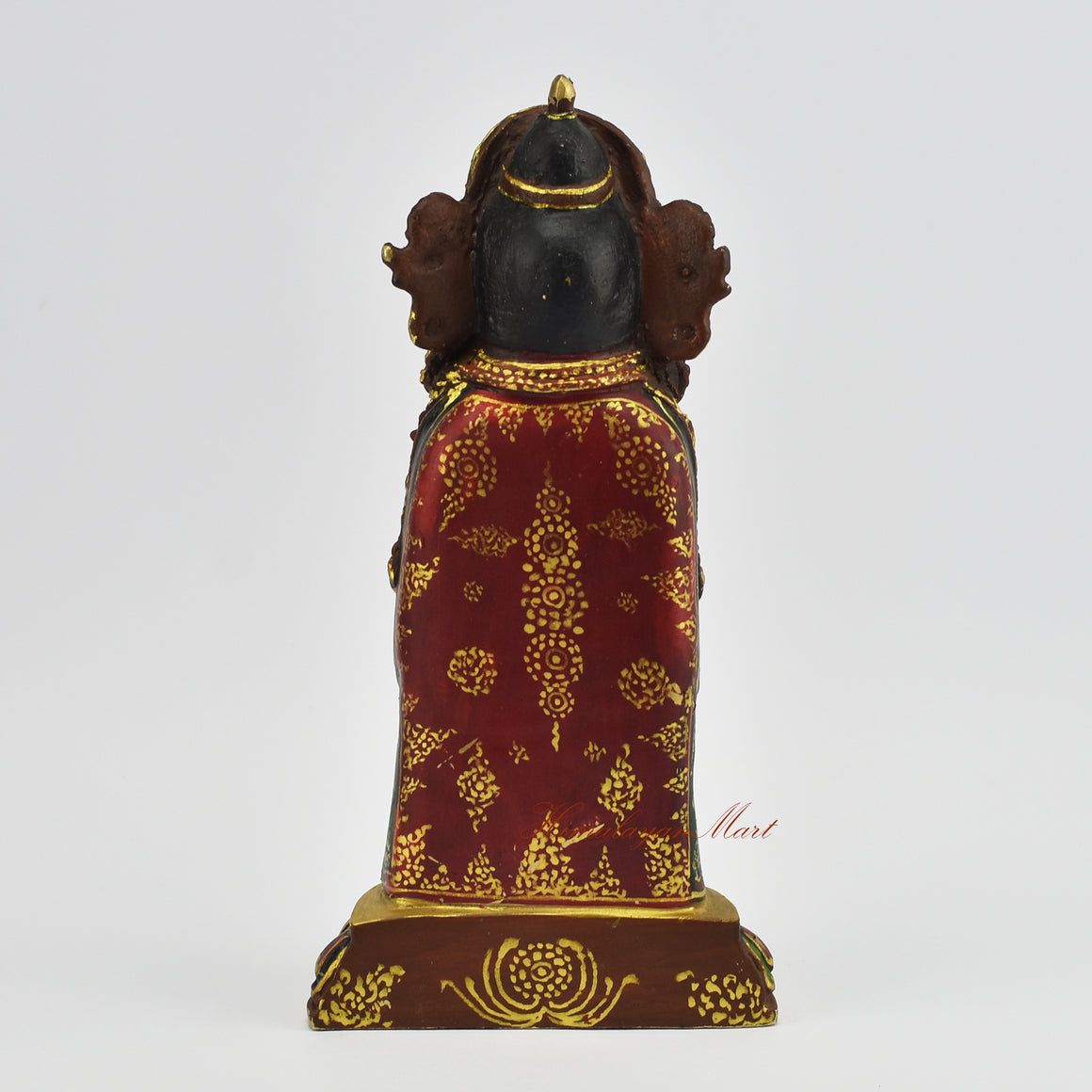 Back view of a gold gilded Rato Machindranath Statue displaying detailed metalwork and artisan finish.